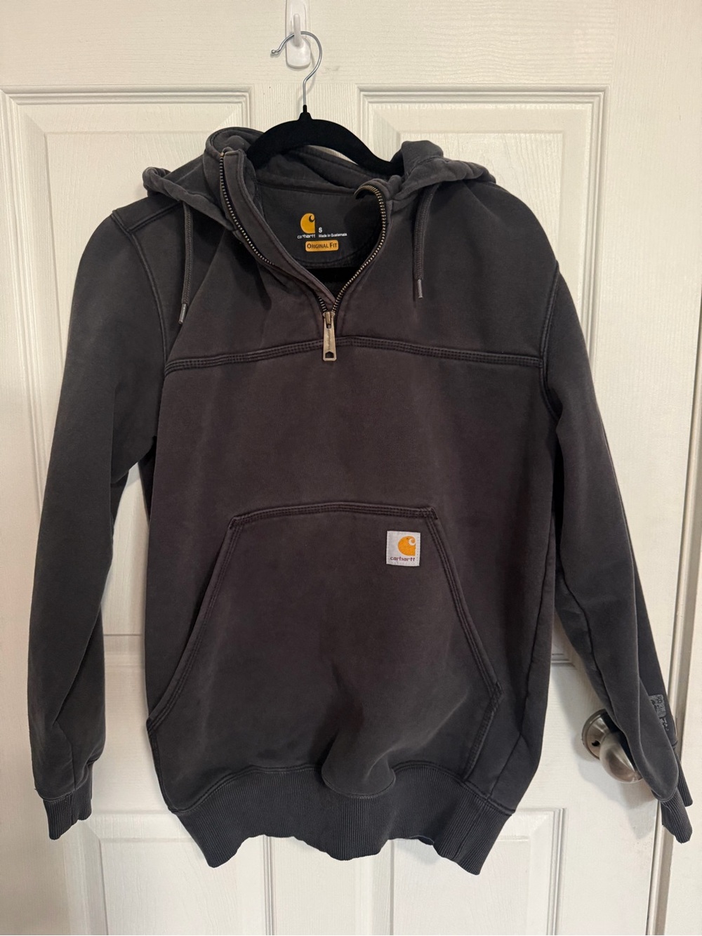 Carhartt Men's Hooded Quarter-Zip Sweatshirt in Charcoal Gray